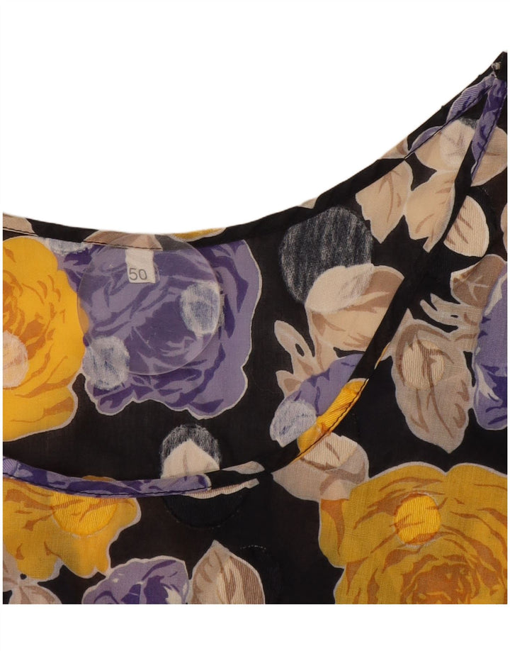 Blusa feminina vintage sem mangas top IT 50 XL preto floral