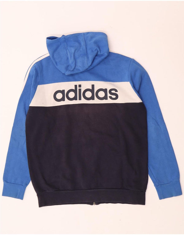 Suéter Adidas Boys Graphic Zip com capuz 13-14 anos Azul Colorblock Algodão