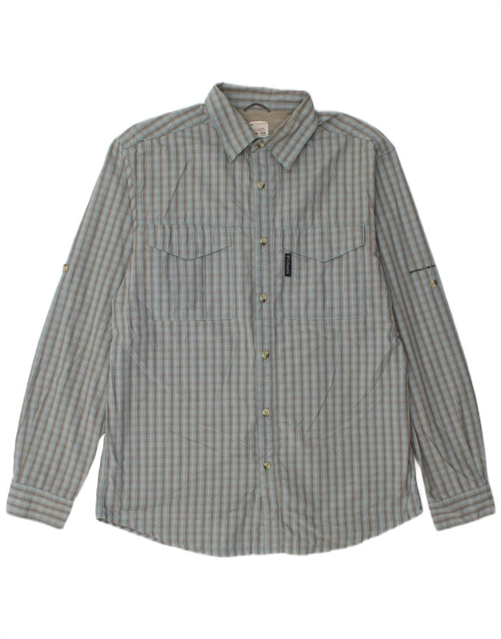 Camisa masculina Columbia grande algodão xadrez azul