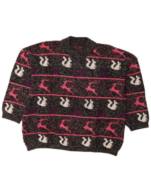 Suéter feminino VINTAGE com gola tartaruga UK 18 XL preto listrado