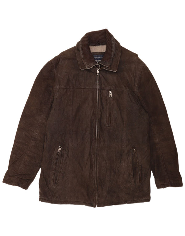 Casaco corta-vento masculino de couro Angelo Litrico Reino Unido 42 XL preto clássico