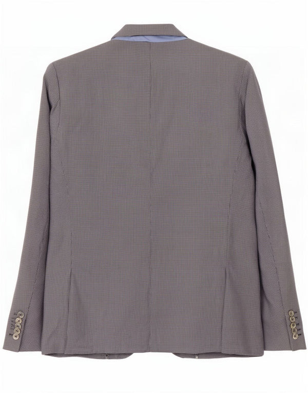 Jaqueta blazer masculina Zara com 2 botões Reino Unido 40 grande cinza houndstooth algodão