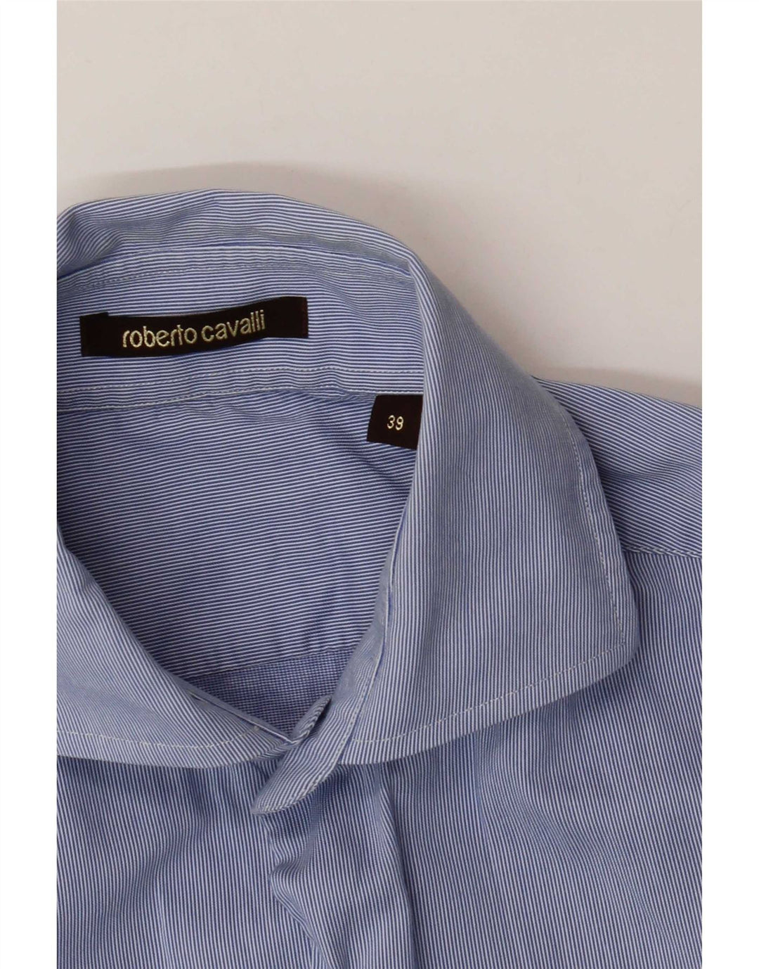 Camisa masculina Roberto Cavalli tamanho 39 risca de giz azul médio