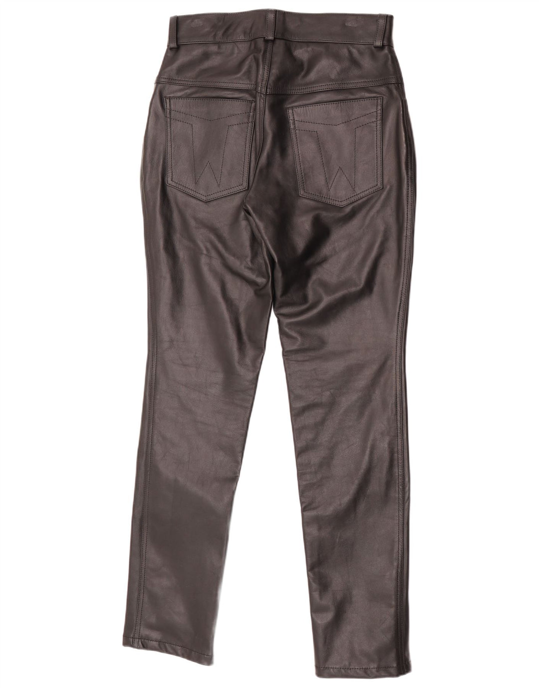 Calça feminina vintage de couro cônico W30 L32 preta