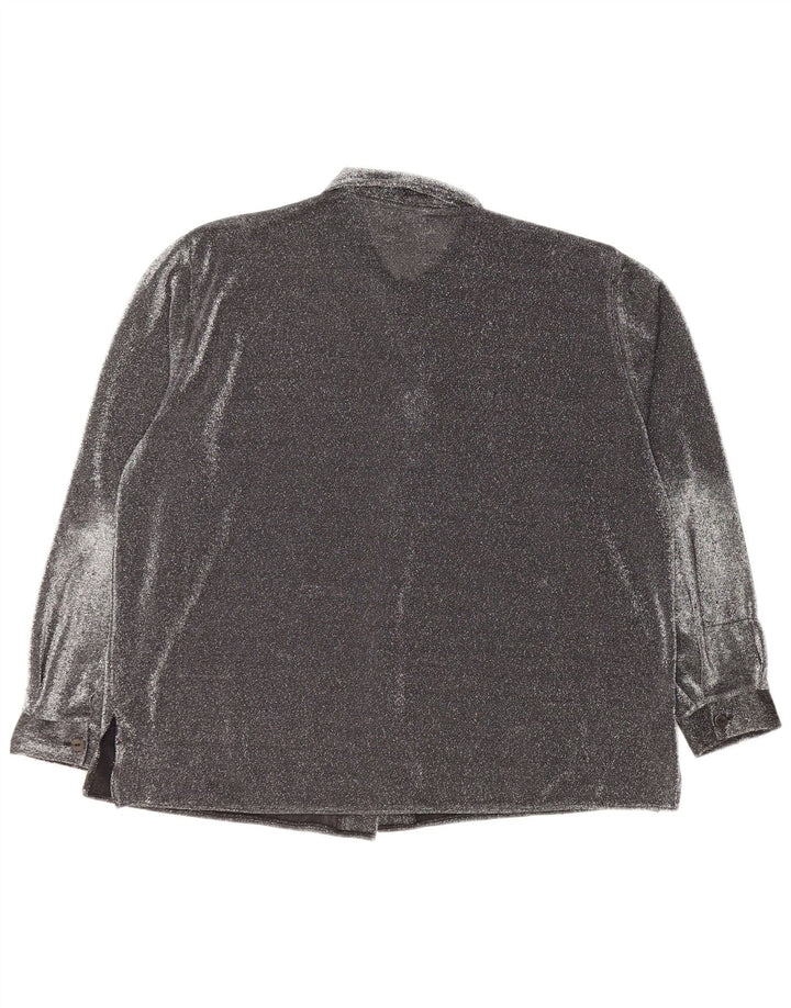 Blusa feminina VINTAGE de grandes dimensões Reino Unido 16 grande poliéster preto manchado