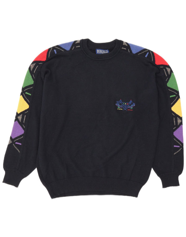 Suéter masculino Bueckle com gola redonda IT 48 médio azul marinho geométrico