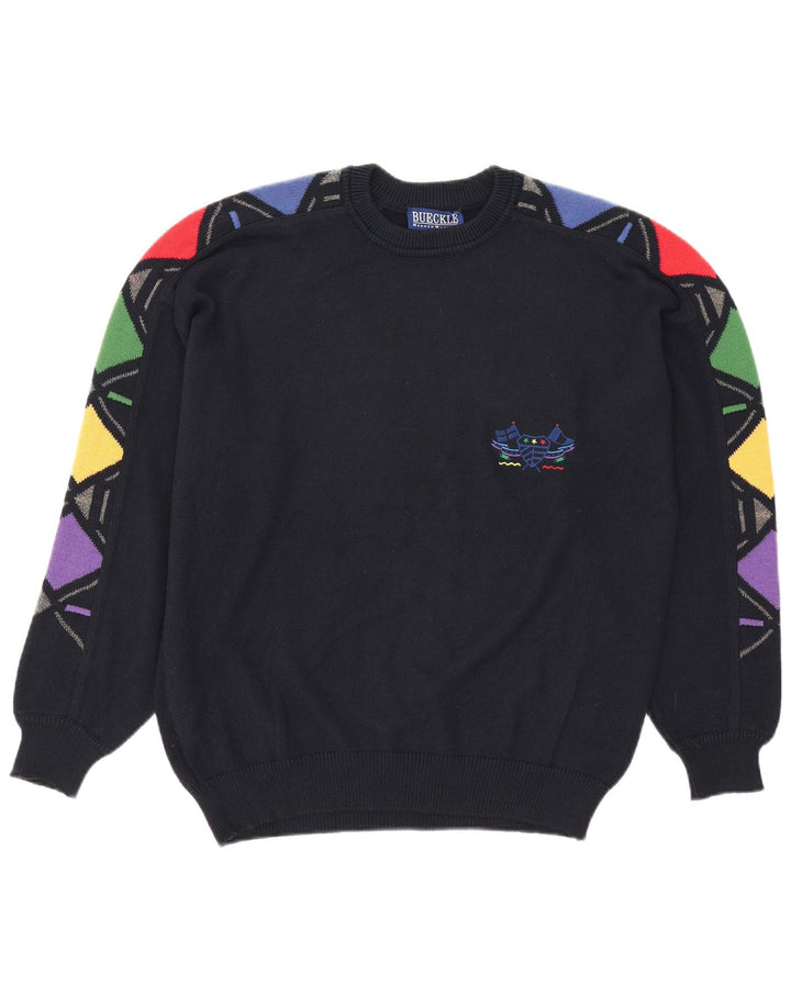 Suéter masculino Bueckle com gola redonda IT 48 médio azul marinho geométrico