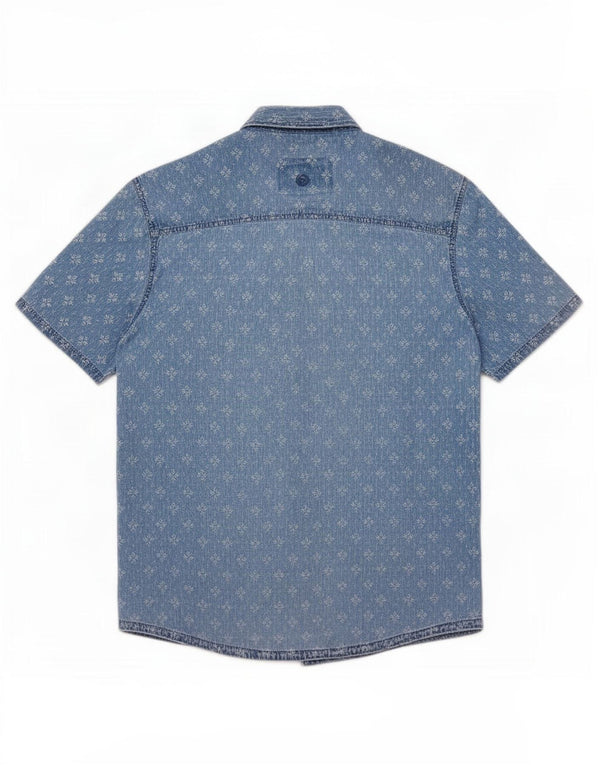 Camisa masculina de manga curta Fat Face grande algodão geométrico azul