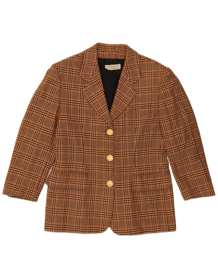 Jaqueta blazer feminina vintage manga 3/4 IT 44 médio marrom houndstooth