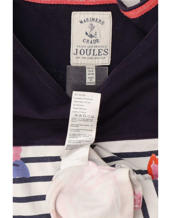 Túnica feminina Joules manga 3/4 Reino Unido 12 algodão listrado branco médio