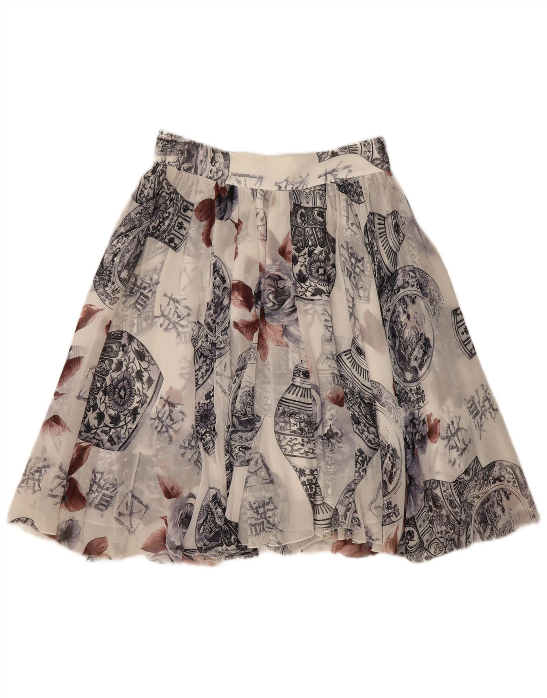 Mini saia larga com padrão abstrato feminino Sportmax Reino Unido 14 médio W28 branco