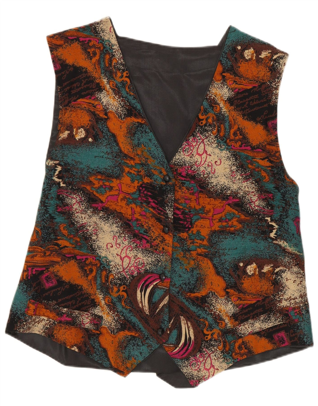 Colete vintage feminino com padrão abstrato UK 14 médio multicolorido