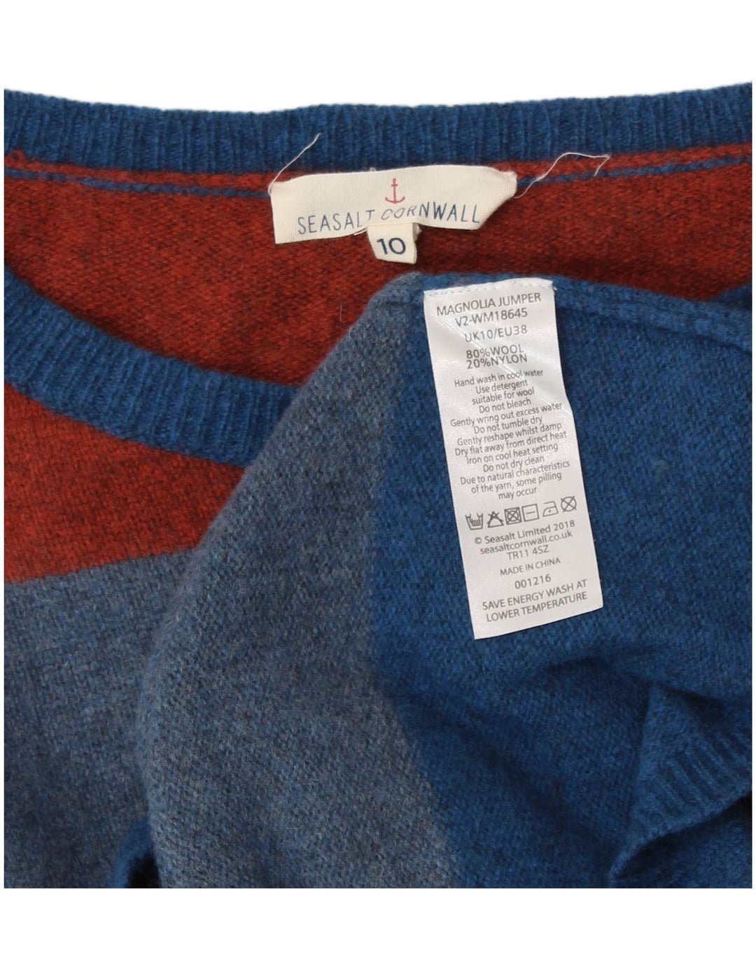 SEASALT CORNWALL Suéter feminino com gola canoa Reino Unido 10 listrado azul pequeno