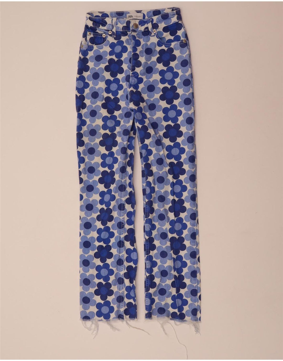 ZARA Jeans retos femininos EU 32 2XS W22 L28 Azul Floral