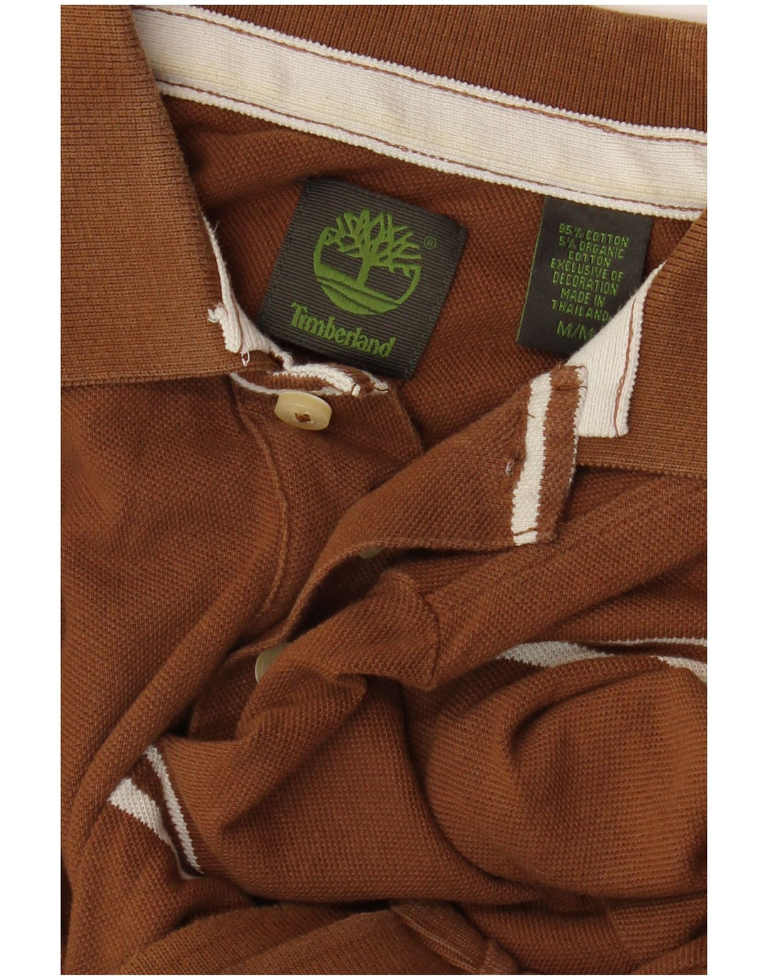 Camisa polo masculina TIMBERLAND de algodão listrado marrom médio