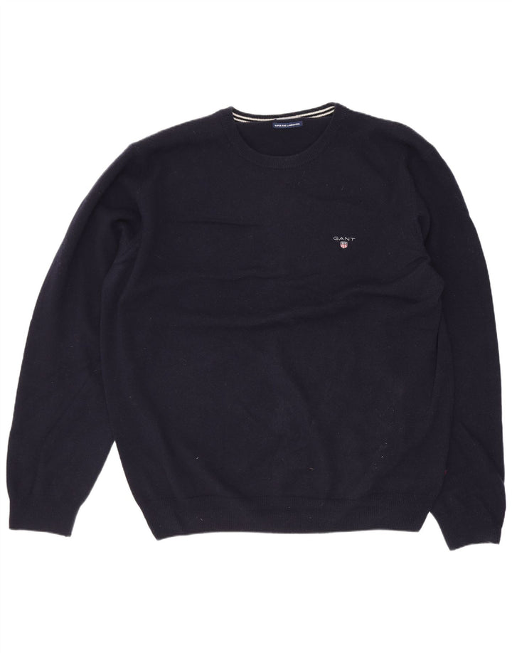 Suéter masculino Gant com gola redonda e lã de cordeiro azul marinho XL