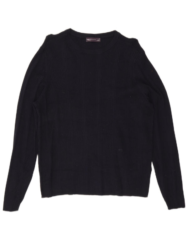 Suéter feminino Marks & Spencer com gola canoa Reino Unido 22 3XL azul marinho viscose