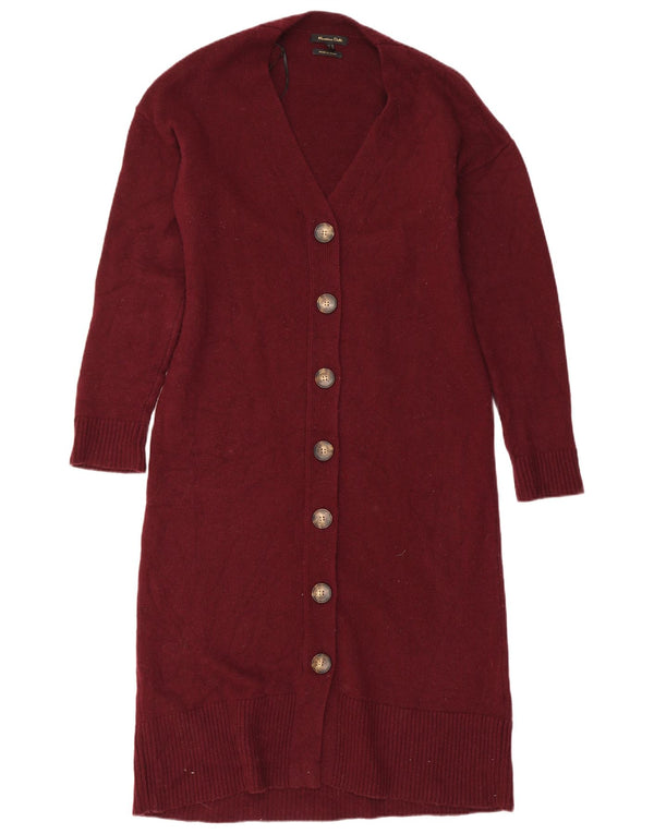 Suéter cardigã feminino Massimo Dutti com palangre Reino Unido 10 pequeno lã cor de vinho