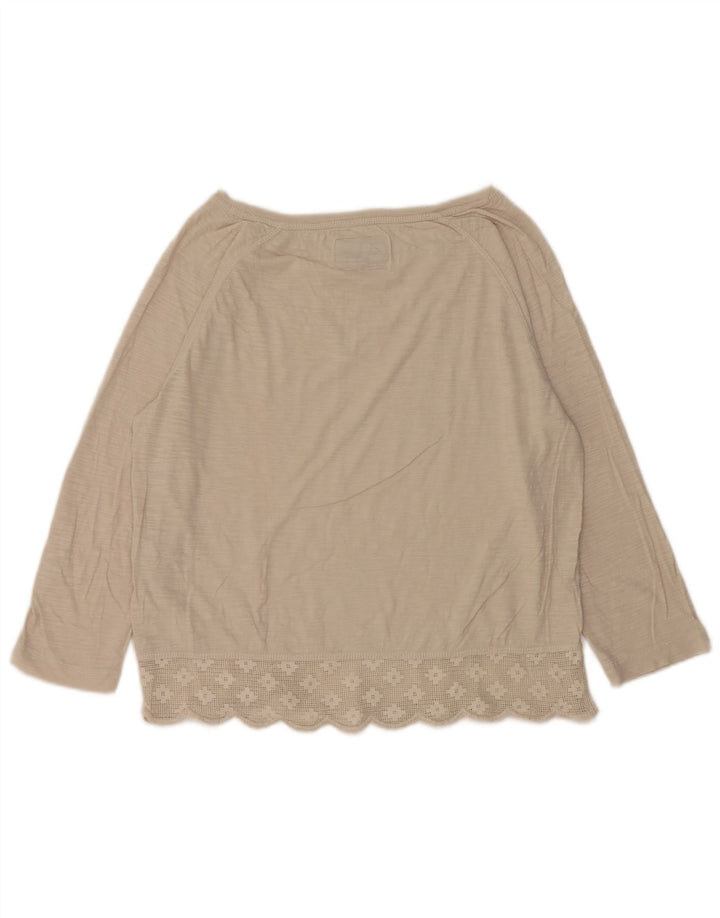 Blusa feminina Superdry manga 3/4 top UK 12 algodão bege médio