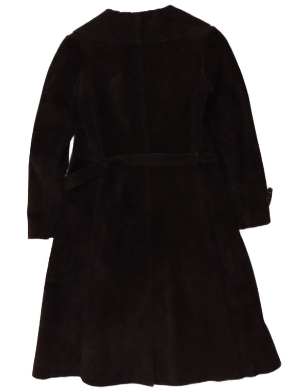 Casaco feminino vintage de shearling UK 10 pequeno couro preto