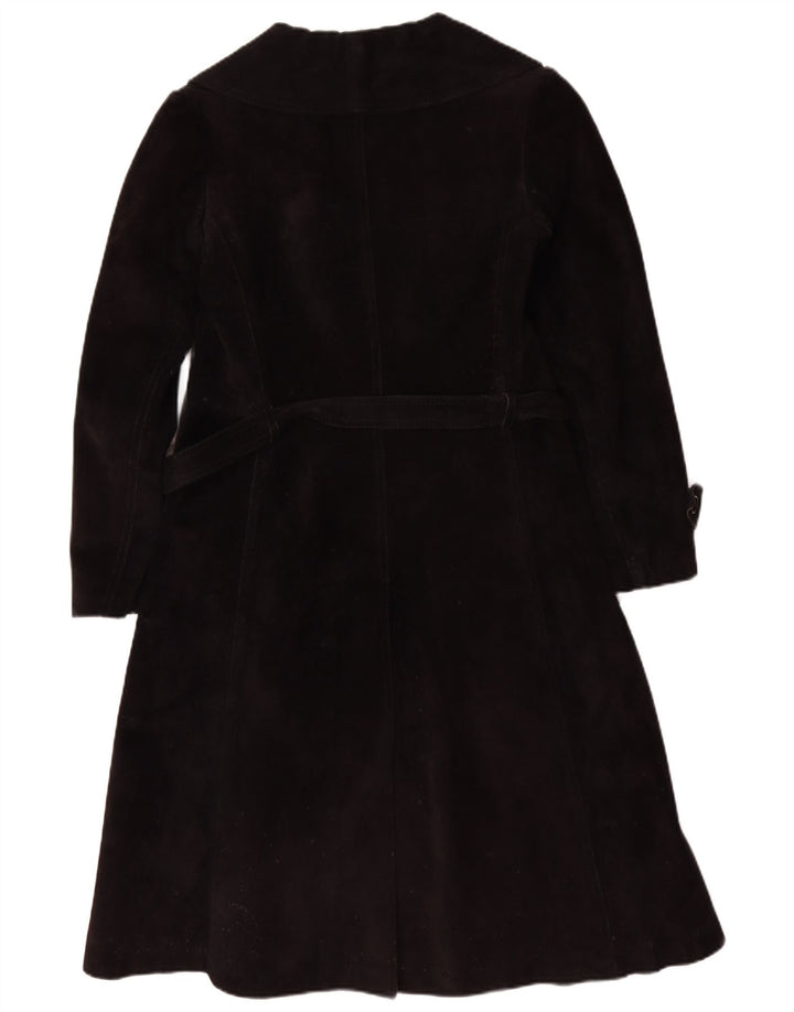 Casaco feminino vintage de shearling UK 10 pequeno couro preto