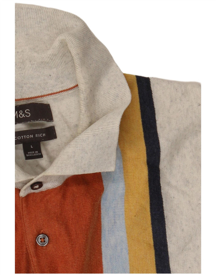 Camisa pólo masculina Marks & Spencer grande algodão listrado cinza