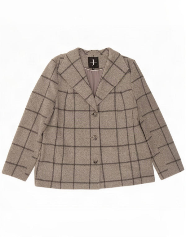 Jasper Conran Jaqueta blazer feminina de 3 botões Reino Unido 16 grande lã xadrez cinza