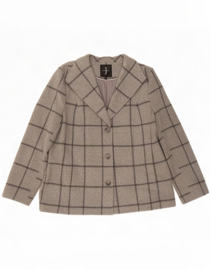 Jasper Conran Jaqueta blazer feminina de 3 botões Reino Unido 16 grande lã xadrez cinza