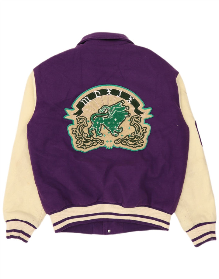 Jaqueta masculina ZARA Graphic Varsity UK 38 poliéster colorblock roxo médio