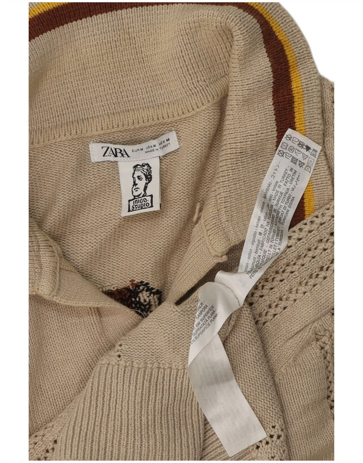 Suéter masculino Zara Inigo Studio gráfico com gola polo bege médio