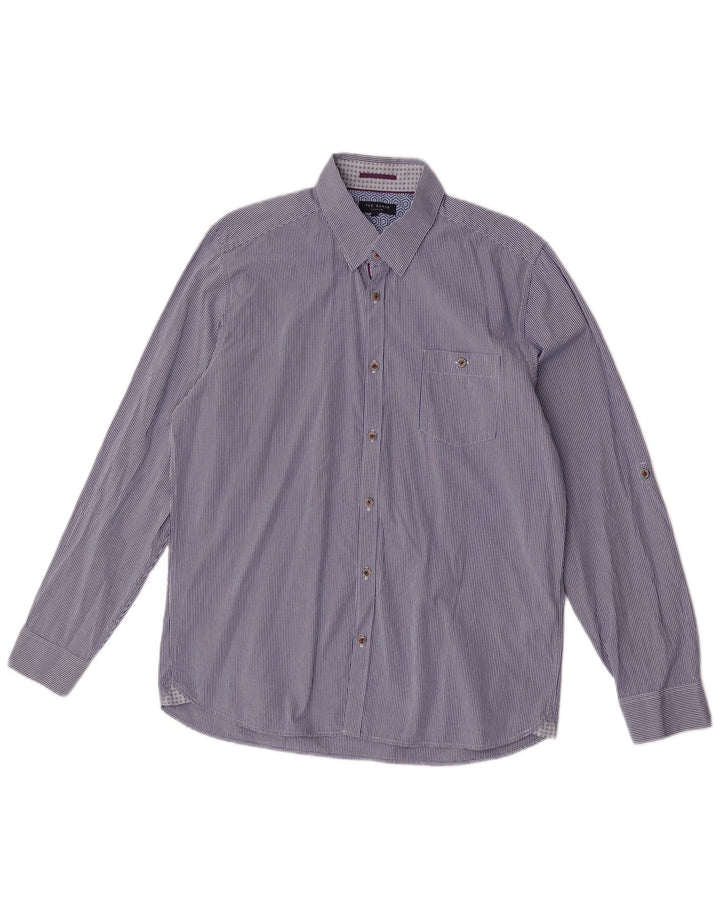 Camisa masculina Ted Baker tamanho 5 XL azul marinho algodão guingão