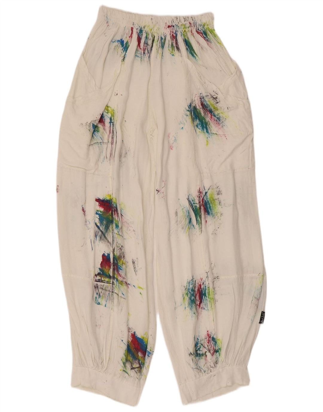 Calça Harém Feminina Vintage Média W28 L29 Branca Tie Dye Viscose