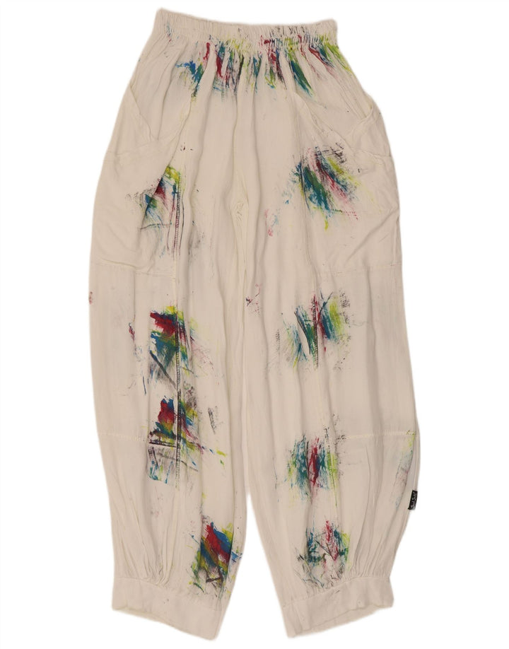 Calça Harém Feminina Vintage Média W28 L29 Branca Tie Dye Viscose