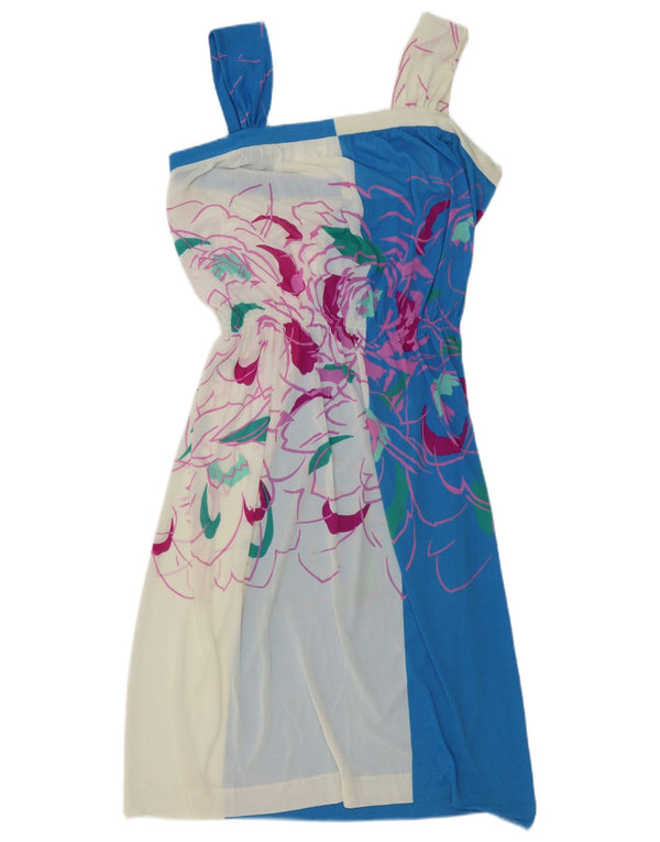 Vestido de verão feminino vintage sem mangas UK 14 médio branco floral