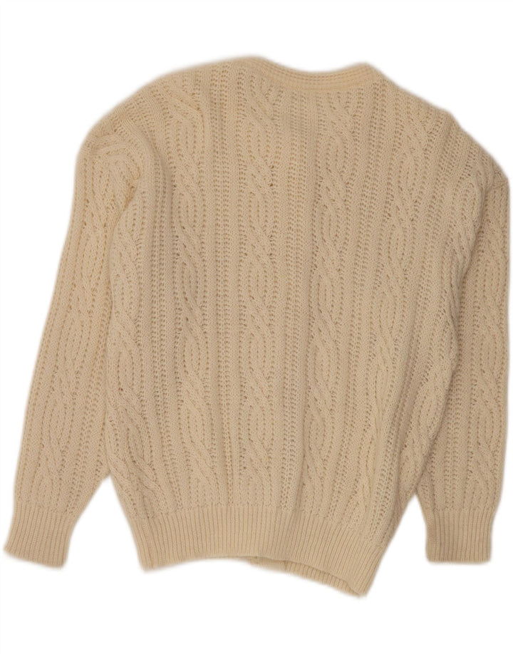 VINTAGE Womens Cardigan Sweater UK 12 Medium Off White Wool