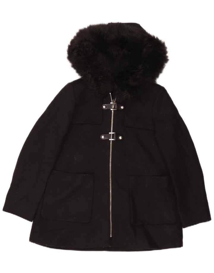 Sobretudo oversized com capuz feminino Zara UK 10 pequeno lã preta