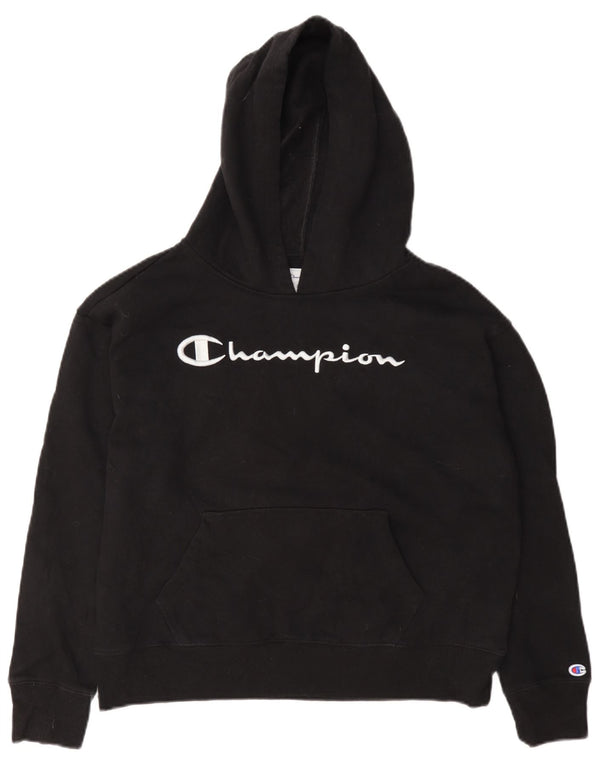 Jumper feminino com capuz e estampa gráfica Champion UK 10 pequeno algodão preto