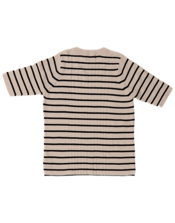 Suéter feminino Marks & Spencer com gola redonda e listrado branco médio UK 12