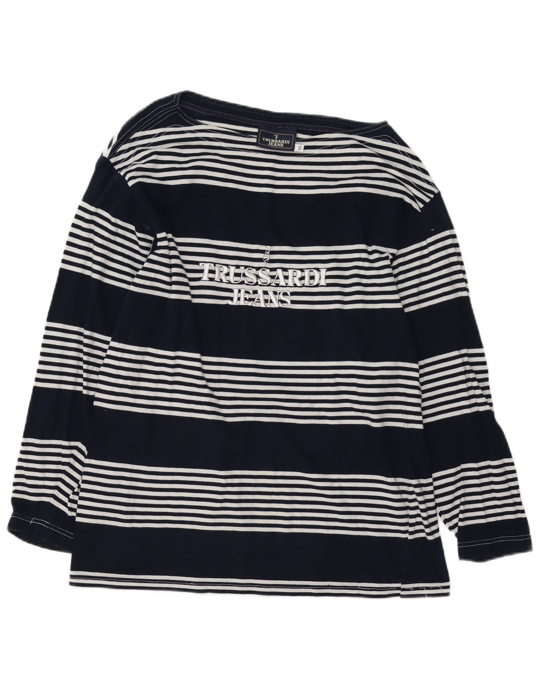 Trussardi Jeans Top gráfico feminino manga comprida Reino Unido 14 médio azul marinho