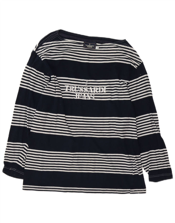 Trussardi Jeans Top gráfico feminino manga comprida Reino Unido 14 médio azul marinho