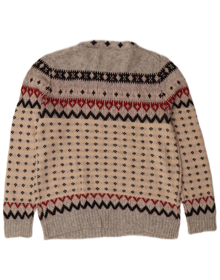 J. CREW Suéter feminino com gola redonda UK 12 cinza médio Fair Isle
