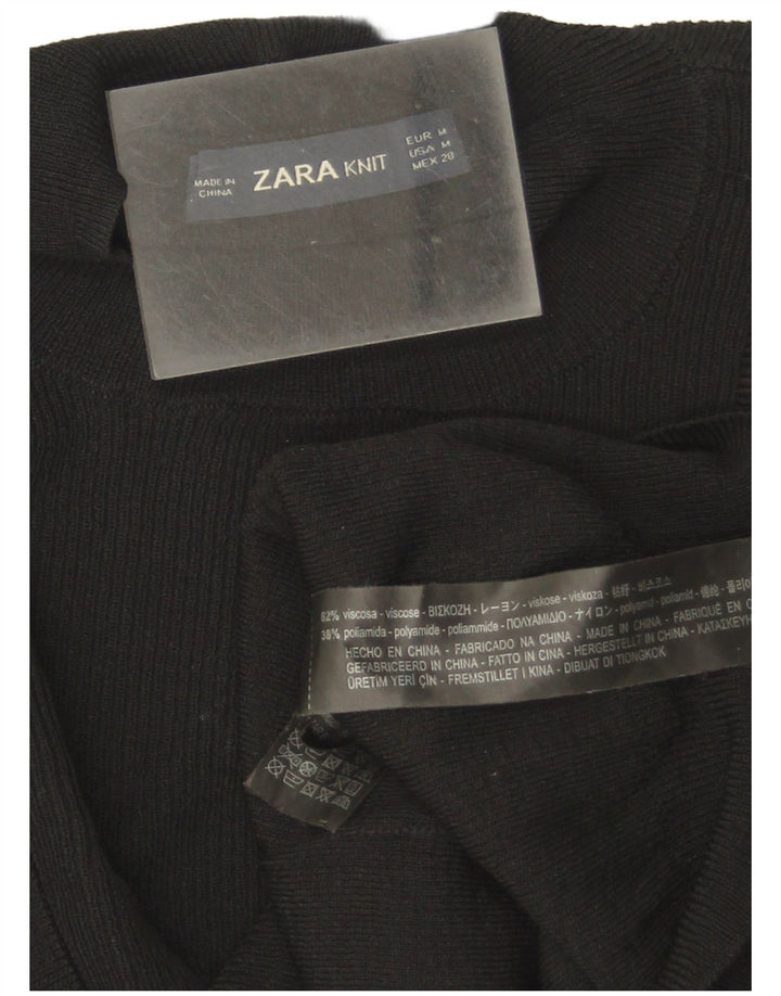 Suéter feminino Zara com babados na frente e gola redonda Reino Unido 12 médio preto