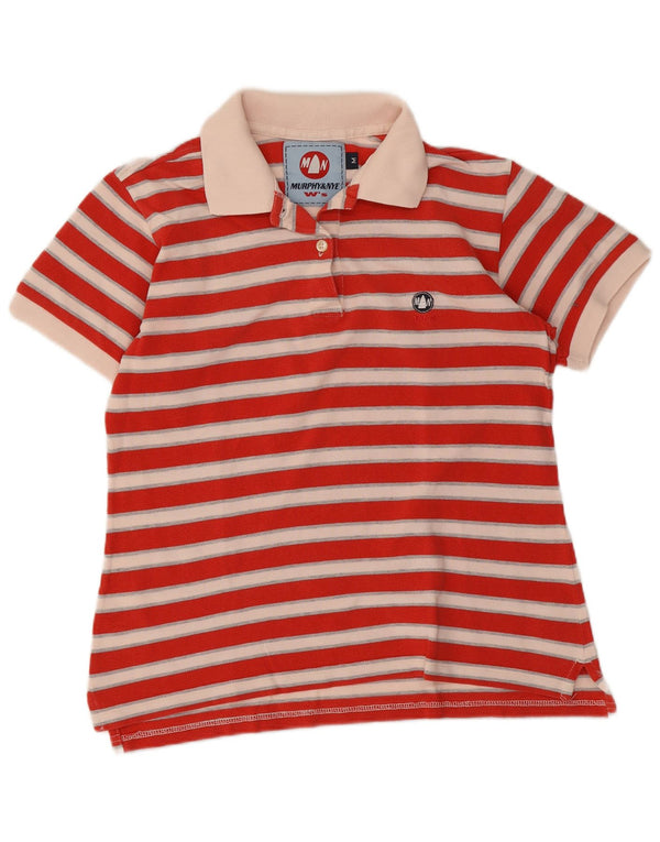 Murphy & Nye Camisa polo feminina Reino Unido 12 algodão listrado vermelho médio