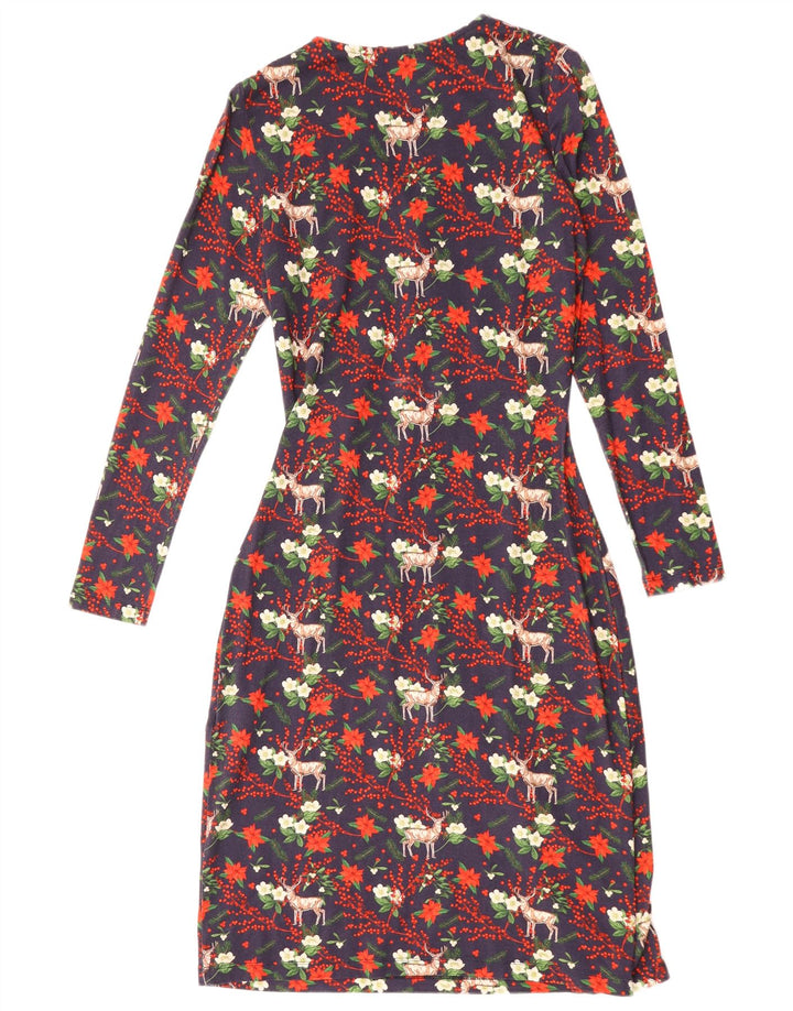 Vestido bainha feminino Joe Browns Reino Unido 8 pequeno azul marinho floral viscose