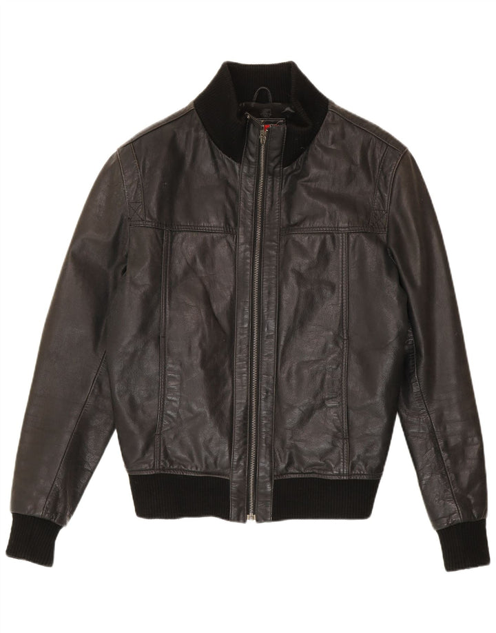 Celio Jaqueta masculina de couro bomber UK 40 grande couro preto