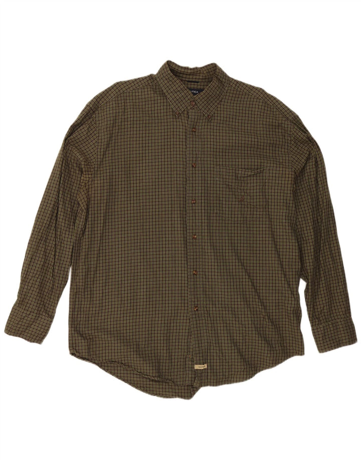 Camisa masculina de flanela Nautica XL cáqui xadrez algodão