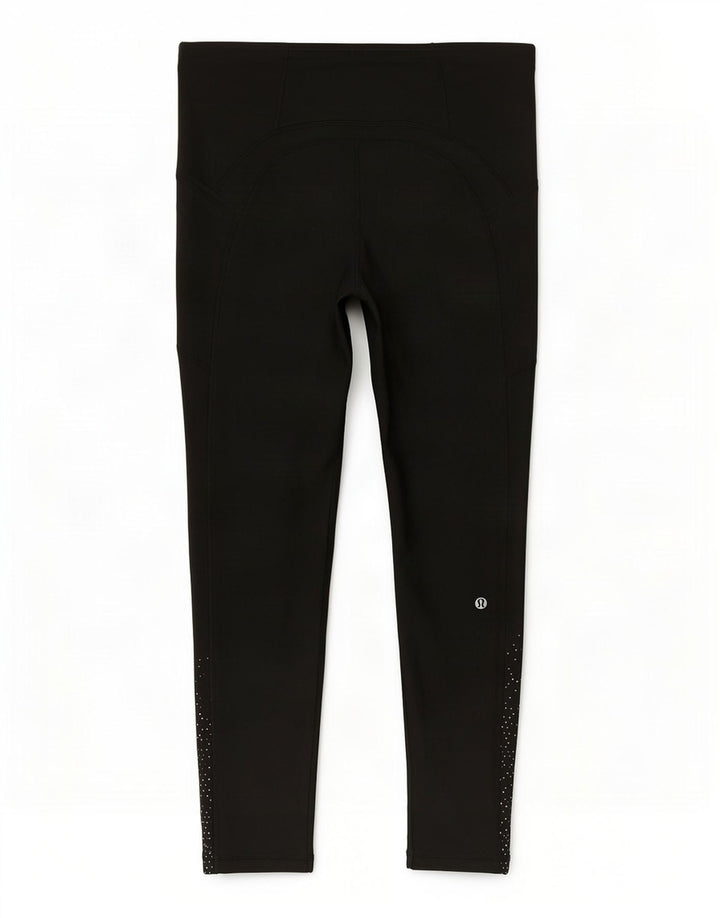 Leggings femininas Lululemon US 10 grandes pretas manchadas