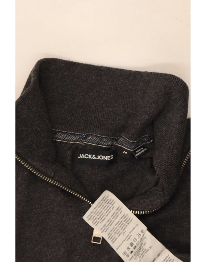 Suéter masculino Jack & Jones com zíper e gola em algodão cinza médio
