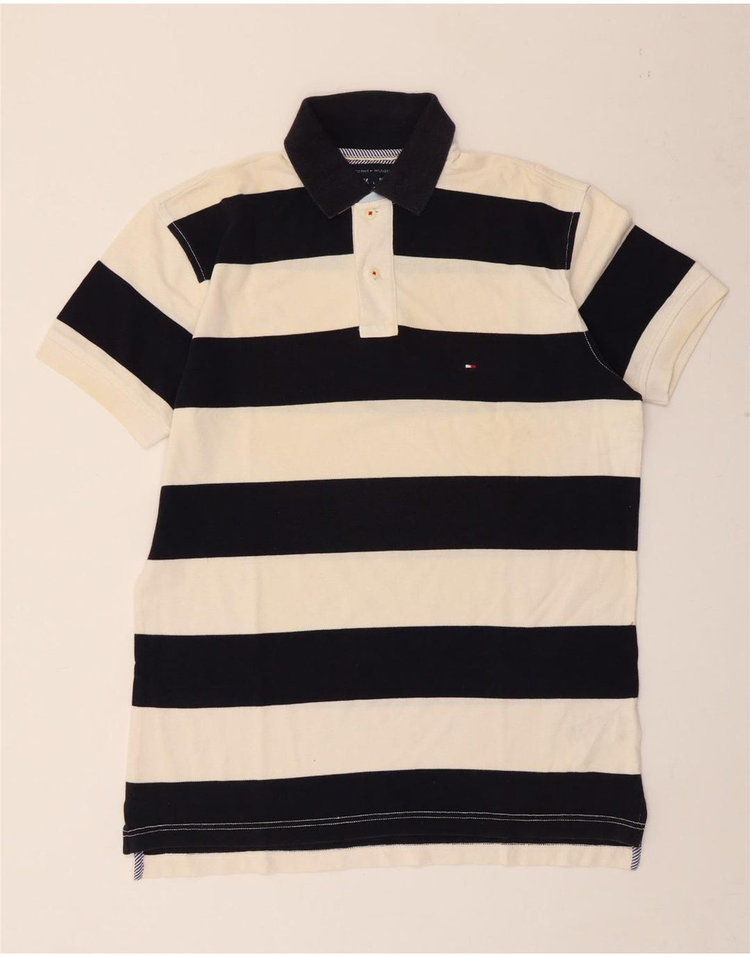 Camisa polo masculina de rugby TOMMY HILFIGER grande algodão listrado preto