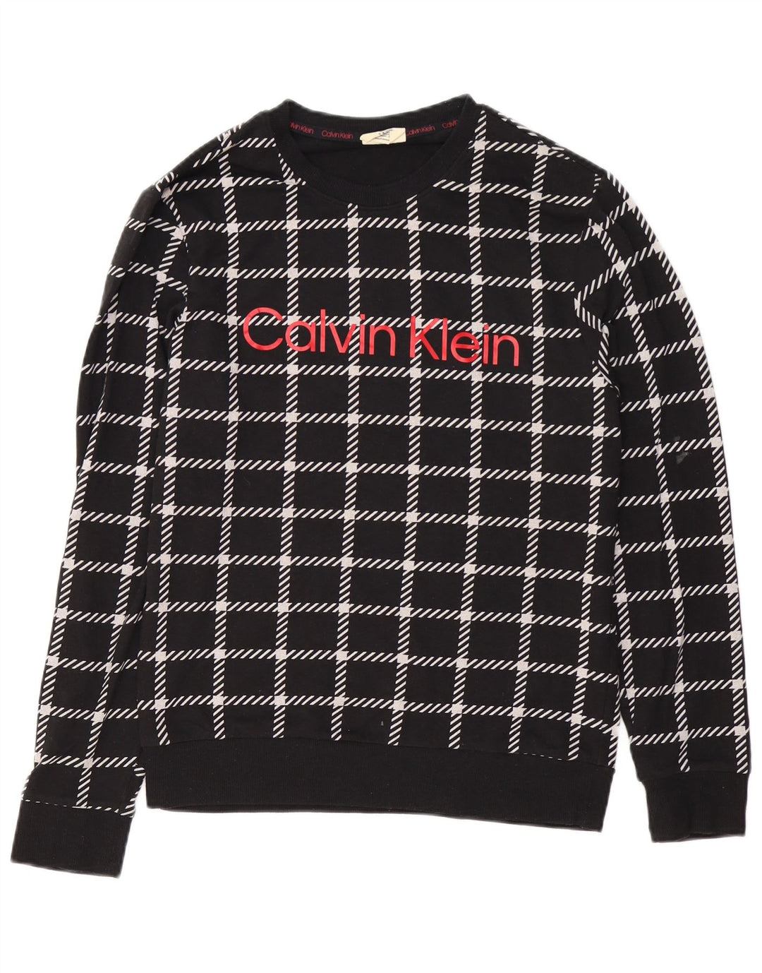CALVIN KLEIN moletom gráfico masculino jumper pequeno algodão xadrez preto